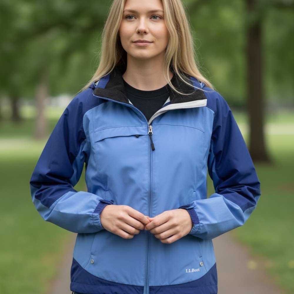 L.L. Bean Women’s Blue Nylon Mid-weight Full Zip Hooded Jacket